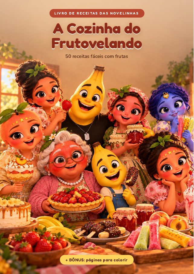 Capa do livro A Cozinha do Frutovelando com os personagens das novelinhas